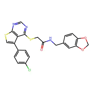 N-[(2H-1,3-benzodioxol-5-yl)methyl]-2-{[5-(4-chlorophenyl)thieno[2,3-d]pyrimidin-4-yl]sulfanyl}acetamide structure
