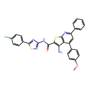 3-amino-N-[5-(4-chlorophenyl)-1,2,4-thiadiazol-3-yl]-4-(4-methoxyphenyl)-6-phenylthieno[2,3-b]pyridine-2-carboxamide structure