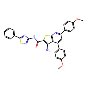 3-amino-4,6-bis(4-methoxyphenyl)-N-(5-phenyl-1,2,4-thiadiazol-3-yl)thieno[2,3-b]pyridine-2-carboxamide structure