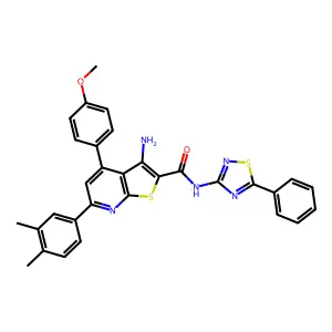 3-amino-6-(3,4-dimethylphenyl)-4-(4-methoxyphenyl)-N-(5-phenyl-1,2,4-thiadiazol-3-yl)thieno[2,3-b]pyridine-2-carboxamide structure