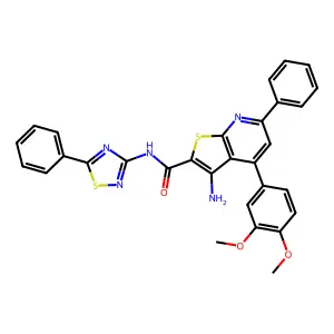 3-amino-4-(3,4-dimethoxyphenyl)-6-phenyl-N-(5-phenyl-1,2,4-thiadiazol-3-yl)thieno[2,3-b]pyridine-2-carboxamide structure