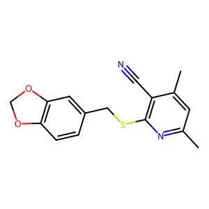 2-[(1,3-Benzodioxol-5-ylmethyl)thio]-4,6-dimethylnicotinonitrile structure