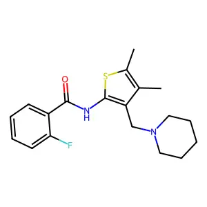 N-[4,5-dimethyl-3-(1-piperidinylmethyl)-2-thienyl]-2-fluorobenzamide structure