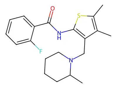 N-{4,5-dimethyl-3-[(2-methyl-1-piperidinyl)methyl]-2-thienyl}-2-fluorobenzamide structure