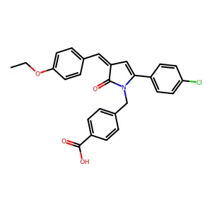 4-{[(3E)-5-(4-chlorophenyl)-3-(4-ethoxybenzylidene)-2-oxo-2,3-dihydro-1H-pyrrol-1-yl]methyl}benzoic acid structure