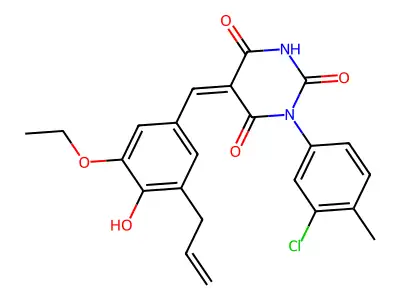 (5Z)-1-(3-chloro-4-methylphenyl)-5-[(3-ethoxy-4-hydroxy-5-prop-2-enylphenyl)methylidene]-1,3-diazinane-2,4,6-trione structure