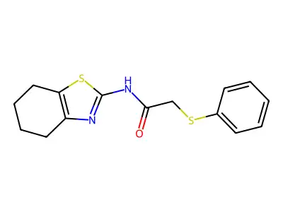 2-(phenylsulfanyl)-N-(4,5,6,7-tetrahydro-1,3-benzothiazol-2-yl)acetamide structure