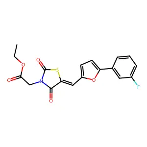 ethyl [(5E)-5-{[5-(3-fluorophenyl)furan-2-yl]methylidene}-2,4-dioxo-1,3-thiazolidin-3-yl]acetate structure