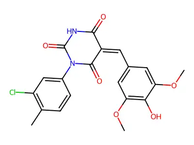 (5Z)-1-(3-chloro-4-methylphenyl)-5-(4-hydroxy-3,5-dimethoxybenzylidene)pyrimidine-2,4,6(1H,3H,5H)-trione structure