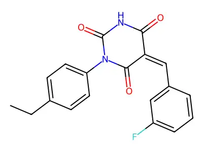 (5Z)-1-(4-ethylphenyl)-5-(3-fluorobenzylidene)pyrimidine-2,4,6(1H,3H,5H)-trione structure