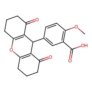 5-(1,8-dioxo-2,3,4,5,6,7,8,9-octahydro-1H-xanthen-9-yl)-2-methoxybenzoic acid structure