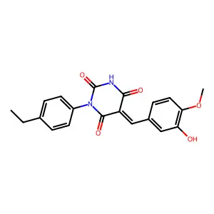 (5Z)-1-(4-ethylphenyl)-5-(3-hydroxy-4-methoxybenzylidene)pyrimidine-2,4,6(1H,3H,5H)-trione structure