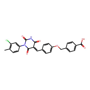 (Z)-4-((4-((1-(3-chloro-4-methylphenyl)-2,4,6-trioxotetrahydropyrimidin-5(2H)-ylidene)methyl)phenoxy)methyl)benzoic acid structure