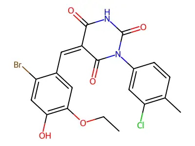 (5Z)-5-(2-bromo-5-ethoxy-4-hydroxybenzylidene)-1-(3-chloro-4-methylphenyl)pyrimidine-2,4,6(1H,3H,5H)-trione structure