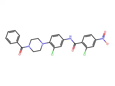 N-[4-(4-benzoylpiperazin-1-yl)-3-chlorophenyl]-2-chloro-4-nitrobenzamide structure