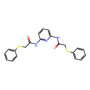 2-phenylsulfanyl-N-[6-[(2-phenylsulfanylacetyl)amino]pyridin-2-yl]acetamide structure