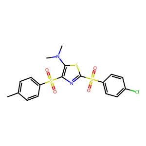 2-((4-chlorophenyl)sulfonyl)-N,N-dimethyl-4-tosylthiazol-5-amine structure