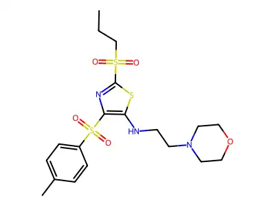 4-[(4-methylphenyl)sulfonyl]-5-[(2-morpholin-4-ylethyl)amino]-2-(propylsulfony l)-1,3-thiazole structure
