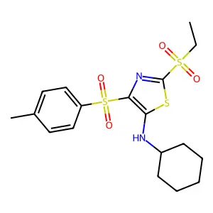 5-(Cyclohexylamino)-2-(ethylsulfonyl)-4-[(4-methylphenyl)sulfonyl]-1,3-thiazol e structure