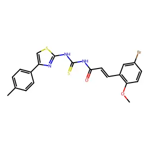 (E)-3-(5-bromo-2-methoxyphenyl)-N-[[4-(4-methylphenyl)-1,3-thiazol-2-yl]carbamothioyl]prop-2-enamide structure