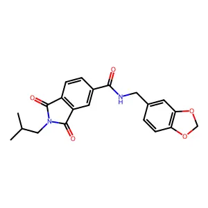 N-(1,3-benzodioxol-5-ylmethyl)-2-isobutyl-1,3-dioxo-5-isoindolinecarboxamide structure