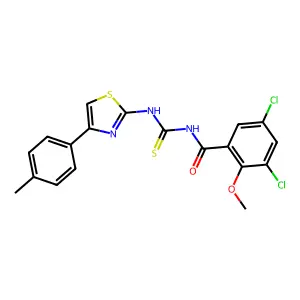 3,5-dichloro-2-methoxy-N-[[4-(4-methylphenyl)-1,3-thiazol-2-yl]carbamothioyl]benzamide structure