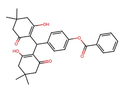 4-(Bis(2-hydroxy-4,4-dimethyl-6-oxocyclohex-1-en-1-yl)methyl)phenyl benzoate structure