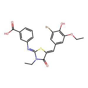 3-((E)-((Z)-5-(3-bromo-5-ethoxy-4-hydroxybenzylidene)-3-ethyl-4-oxothiazolidin-2-ylidene)amino)benzoic acid structure