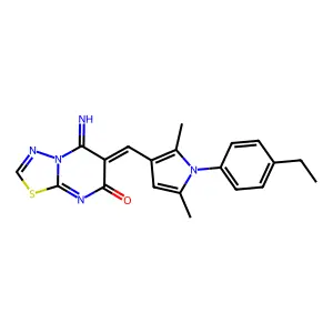 (6E)-6-[[1-(4-ethylphenyl)-2,5-dimethylpyrrol-3-yl]methylidene]-5-imino-[1,3,4]thiadiazolo[3,2-a]pyrimidin-7-one structure
