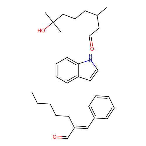 (2E)-2-benzylideneheptanal;7-hydroxy-3,7-dimethyloctanal;1H-indole structure
