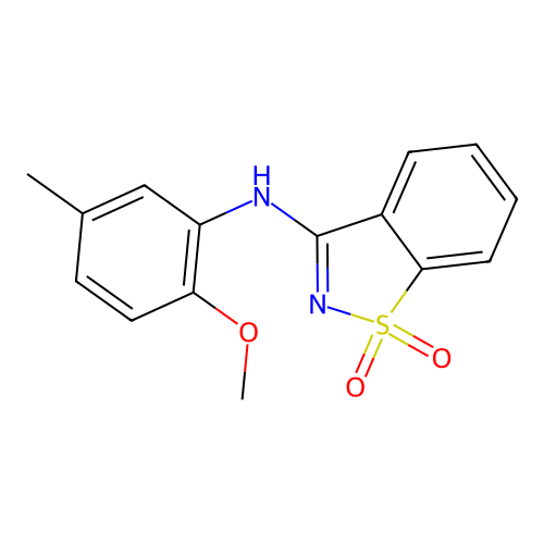 N-(2-methoxy-5-methylphenyl)-1,2-benzisothiazol-3-amine 1,1-dioxide structure