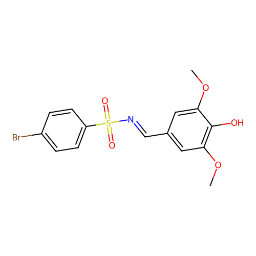 4-bromo-N-[(4-hydroxy-3,5-dimethoxyphenyl)methylidene]benzenesulfonamide structure