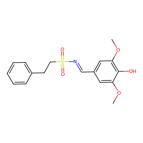 N-[(4-hydroxy-3,5-dimethoxyphenyl)methylidene]-2-phenylethanesulfonamide structure