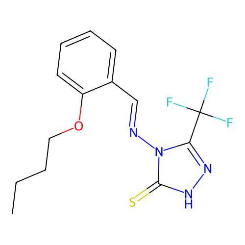 4-[(2-butoxybenzylidene)amino]-5-(trifluoromethyl)-4H-1,2,4-triazol-3-yl hydrosulfide structure