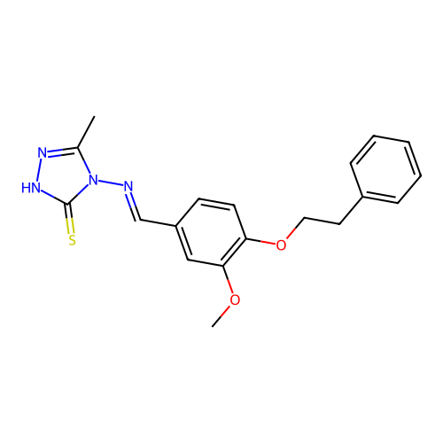 4-[(E)-{[3-methoxy-4-(2-phenylethoxy)phenyl]methylidene}amino]-5-methyl-4H-1,2,4-triazole-3-thiol structure
