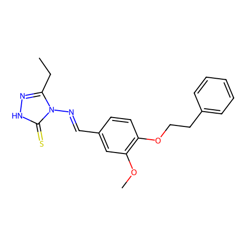 5-ethyl-4-[(E)-{[3-methoxy-4-(2-phenylethoxy)phenyl]methylidene}amino]-4H-1,2,4-triazole-3-thiol structure