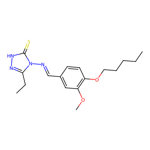 5-ethyl-4-[(E)-{[3-methoxy-4-(pentyloxy)phenyl]methylidene}amino]-4H-1,2,4-triazole-3-thiol structure
