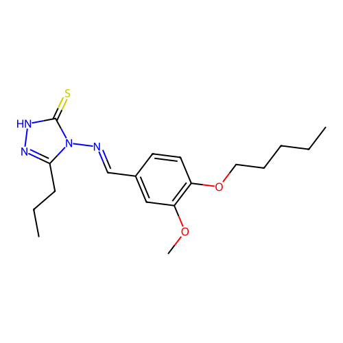 4-[(E)-{[3-methoxy-4-(pentyloxy)phenyl]methylidene}amino]-5-propyl-4H-1,2,4-triazole-3-thiol structure
