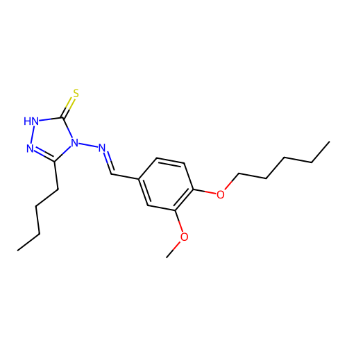 5-butyl-4-[(E)-{[3-methoxy-4-(pentyloxy)phenyl]methylidene}amino]-4H-1,2,4-triazole-3-thiol structure