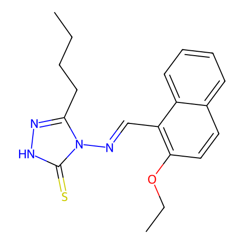 4-[(1E)-2-(2-ethoxynaphthyl)-1-azavinyl]-5-butyl-1,2,4-triazole-3-thiol structure