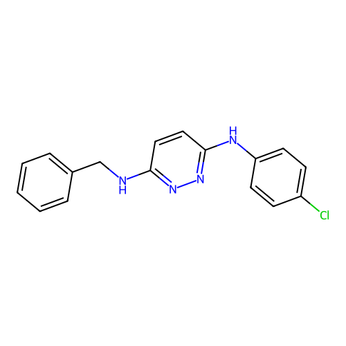 N-benzyl-N-[6-(4-chloroanilino)-3-pyridazinyl]amine structure
