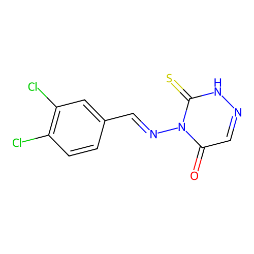 4-[(3,4-dichlorobenzylidene)amino]-3-thioxo-3,4-dihydro-1,2,4-triazin-5(2H)-one structure
