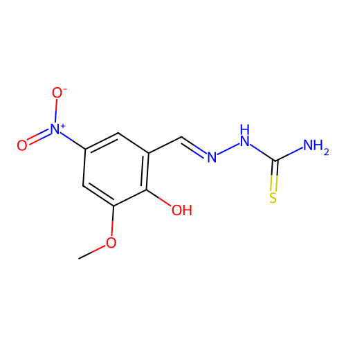 2-Hydroxy-3-methoxy-5-nitrobenzaldehyde thiosemicarbazone structure