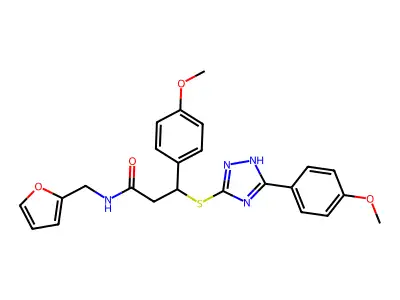 N-(furan-2-ylmethyl)-3-(4-methoxyphenyl)-3-{[3-(4-methoxyphenyl)-1H-1,2,4-triazol-5-yl]sulfanyl}propanamide structure