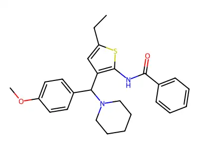 N-{5-ethyl-3-[(4-methoxyphenyl)(piperidin-1-yl)methyl]thiophen-2-yl}benzamide structure