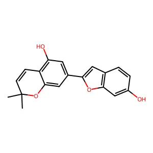7-(6-hydroxy-1-benzofuran-2-yl)-2,2-dimethyl-2H-chromen-5-ol structure
