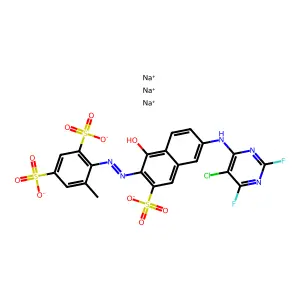 1,3-Benzenedisulfonic acid, 4-((6-((5-chloro-2,6-difluoro-4-pyrimidinyl)amino)-1-hydroxy-3-sulfo-2-naphthalenyl)azo)-5-methyl-, trisodium salt structure