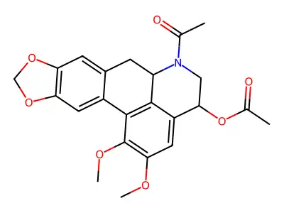 4H-Benzo[de][1,3]benzodioxolo[5,6-g]quinolin-4-ol, 6-acetyl-5,6,6a,7-tetrahydro-1,2-dimethoxy-, acetate (ester), (4R-trans)- structure