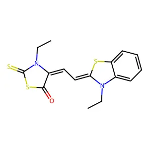 3-ethyl-4-[2-(3-ethyl-1,3-benzothiazol-2-ylidene)ethylidene]-2-sulfanylidene-1,3-thiazolidin-5-one structure