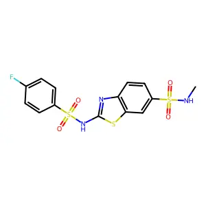 2-[(4-fluorophenyl)sulfonylamino]-N-methyl-1,3-benzothiazole-6-sulfonamide structure